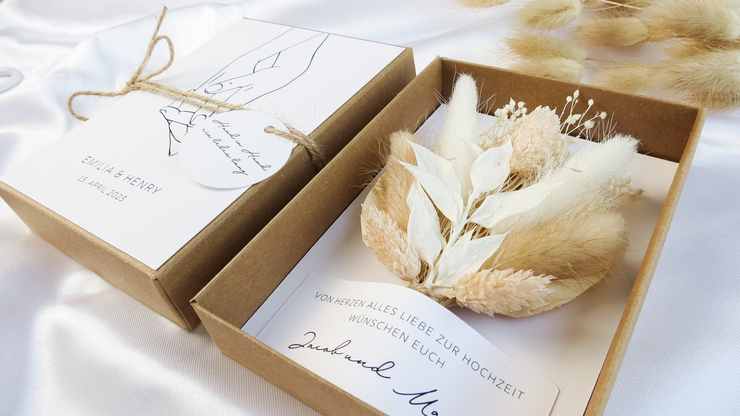 Geldgeschenk Hochzeit mit Strauß - Geschenkbox "Hands"