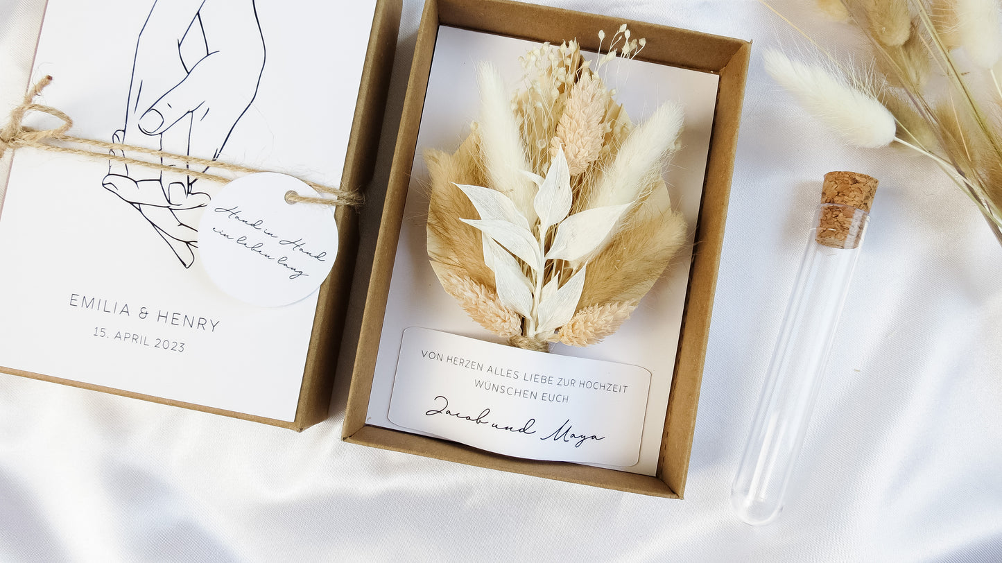 Geldgeschenk Hochzeit mit Strauß - Geschenkbox "Hands"